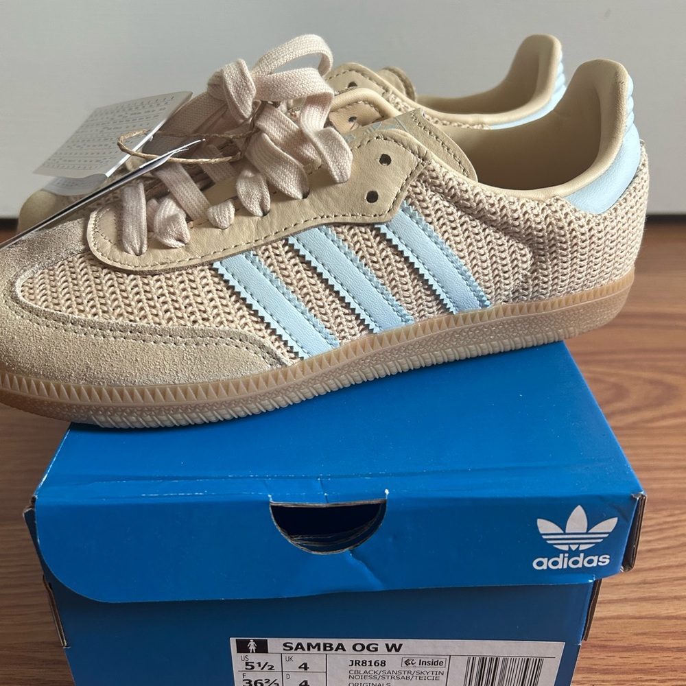 NWT: Adidas Samba OG Sneakers - Oxford Tan and Blue Crochet